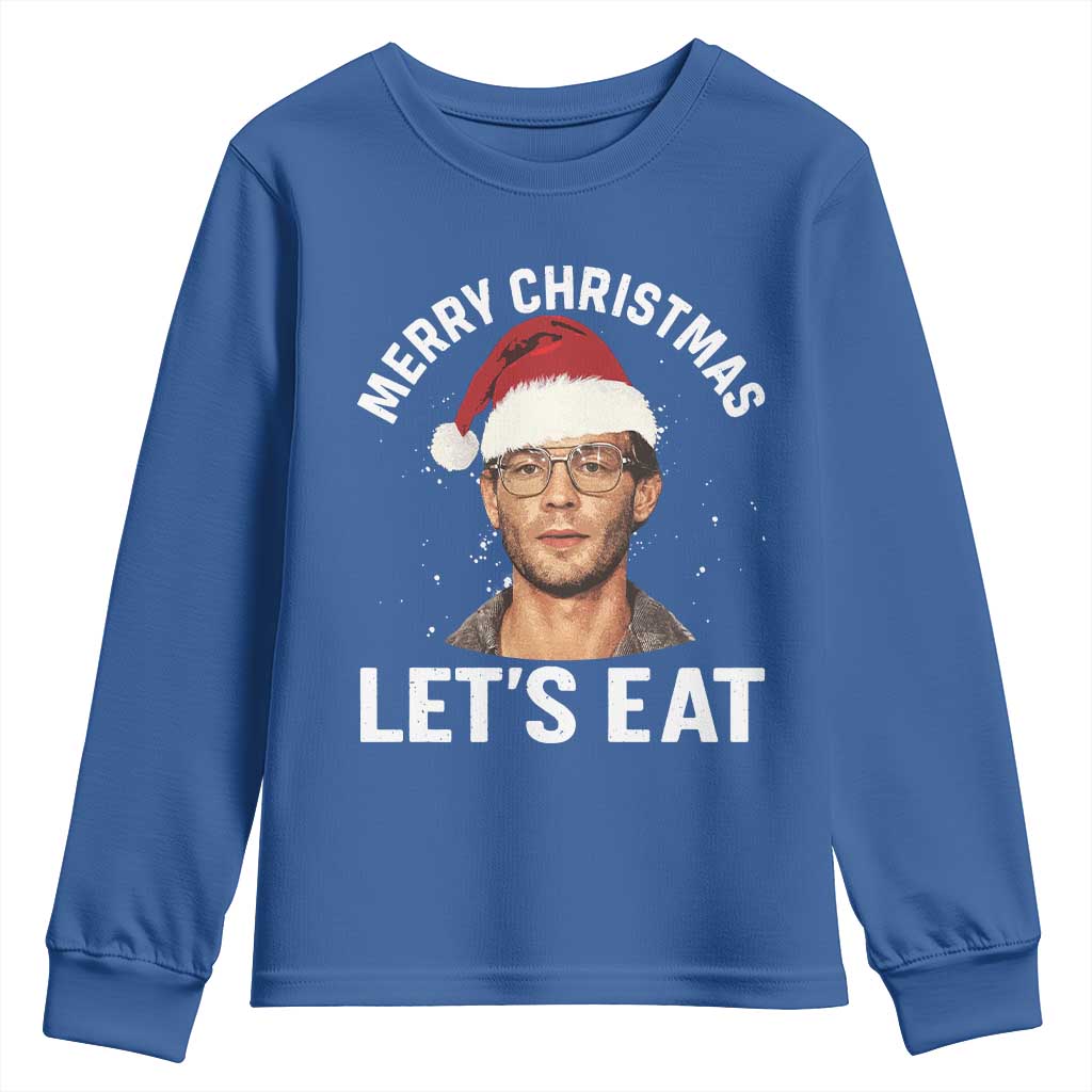 True Crime Ugly Christmas Youth Sweatshirt Funny Jeffrey Dahmer Merry Xmas Lets Eat TS10 Royal Blue Print Your Wear