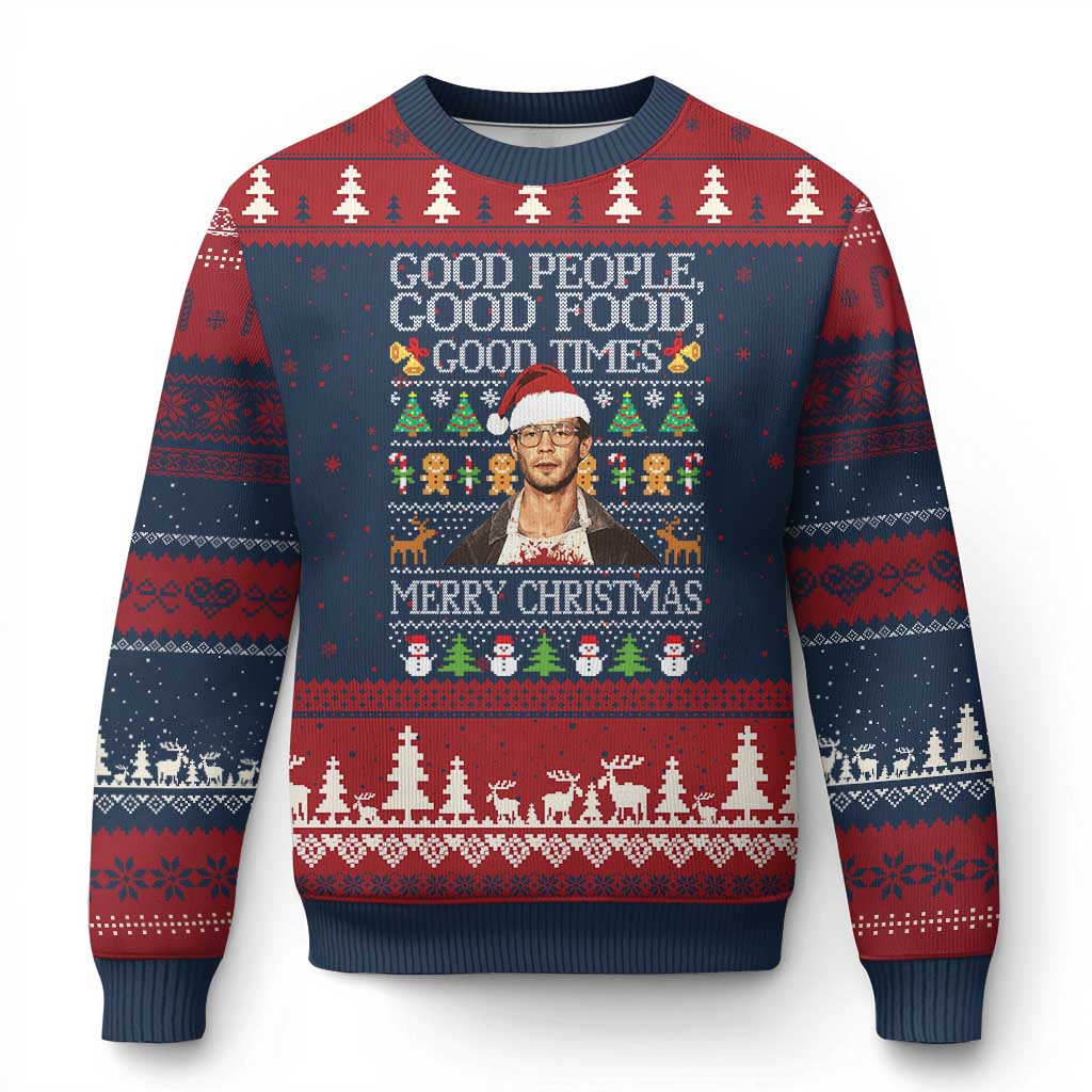 True Crime Ugly Xmas Ugly Christmas Sweater Funny Jeffrey Dahmer Good Food Sick Humor TS10 Navy Red Print Your Wear