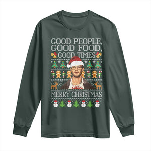 True Crime Ugly Christmas Long Sleeve Shirt Funny Jeffrey Dahmer Good Food Sick Humor TS10 Dark Forest Green Print Your Wear