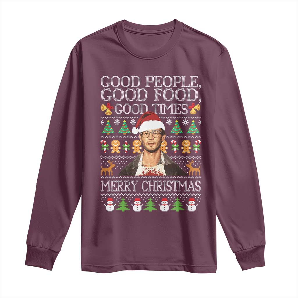 True Crime Ugly Christmas Long Sleeve Shirt Funny Jeffrey Dahmer Good Food Sick Humor TS10 Maroon Print Your Wear