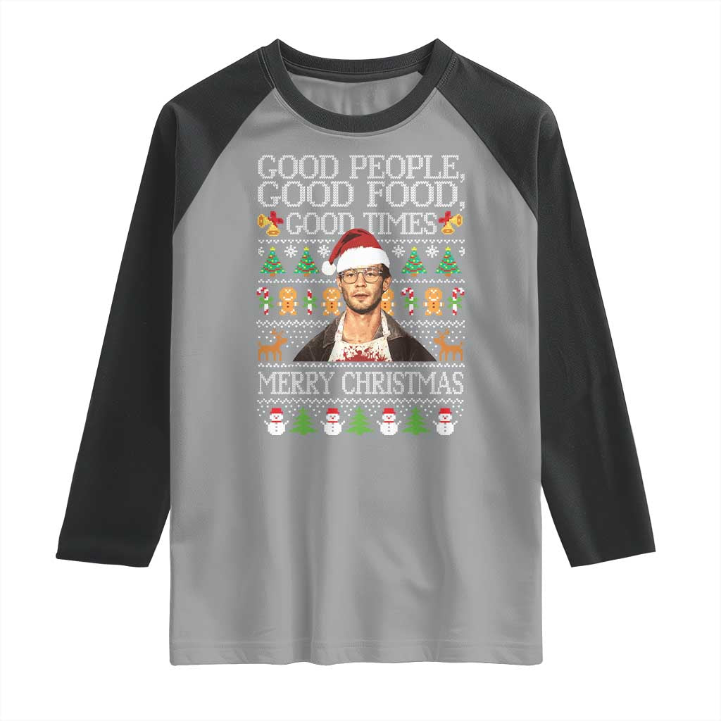True Crime Ugly Christmas Raglan Shirt Funny Jeffrey Dahmer Good Food Sick Humor TS10 Sport Gray Black Print Your Wear