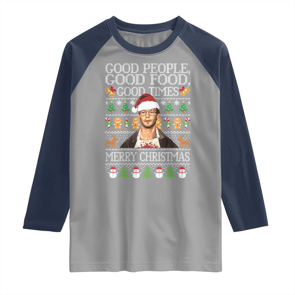 True Crime Ugly Christmas Raglan Shirt Funny Jeffrey Dahmer Good Food Sick Humor TS10 Sport Gray Navy Print Your Wear