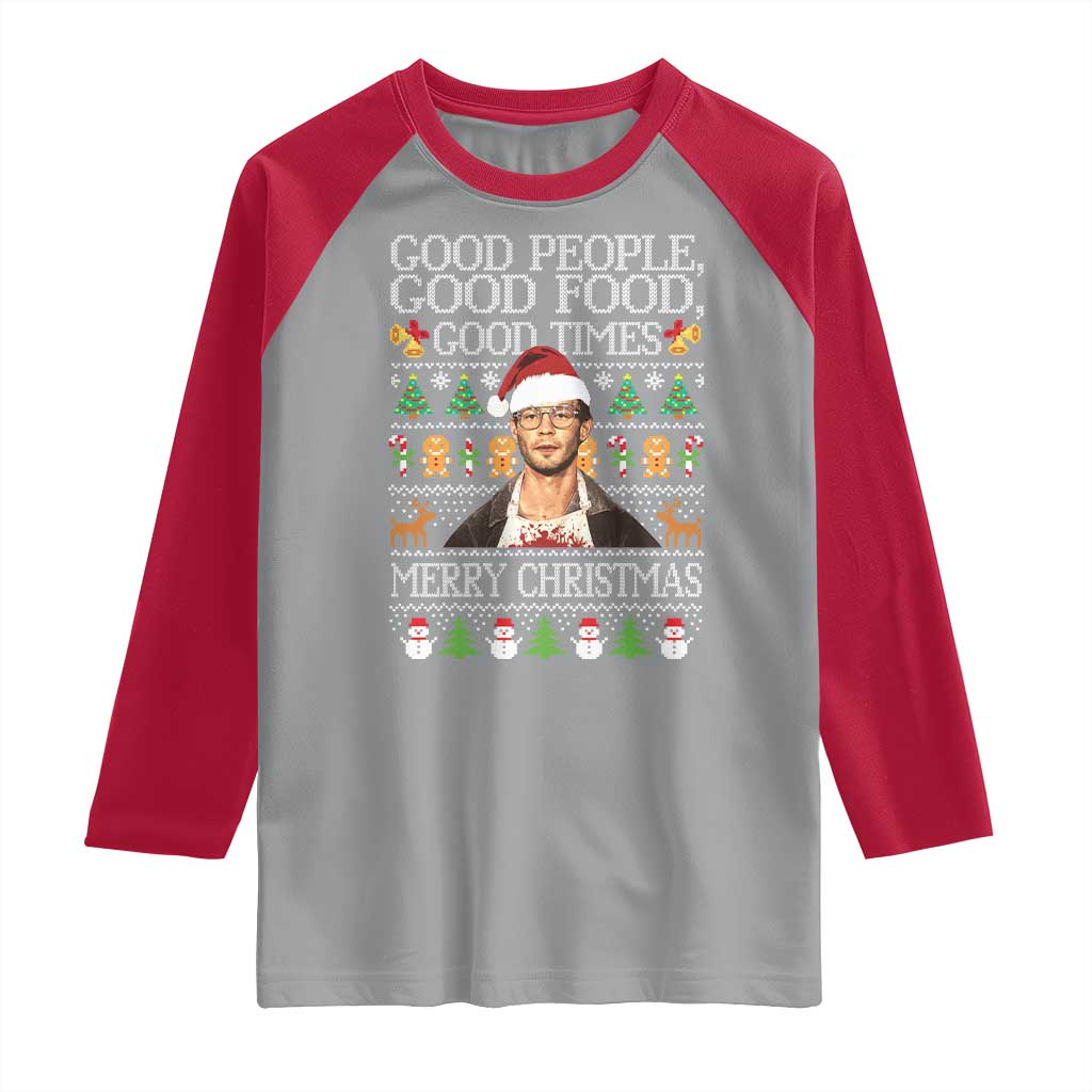 True Crime Ugly Christmas Raglan Shirt Funny Jeffrey Dahmer Good Food Sick Humor TS10 Sport Gray Red Print Your Wear