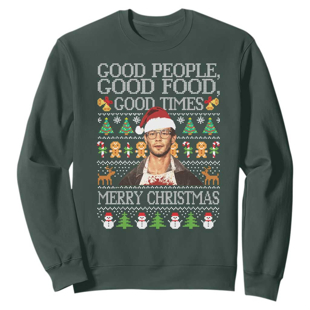 True Crime Ugly Christmas Sweatshirt Funny Jeffrey Dahmer Good Food Sick Humor TS10 Dark Forest Green Print Your Wear