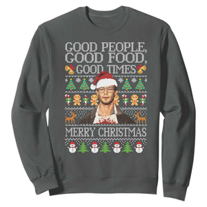 True Crime Ugly Christmas Sweatshirt Funny Jeffrey Dahmer Good Food Sick Humor TS10 Dark Heather Print Your Wear