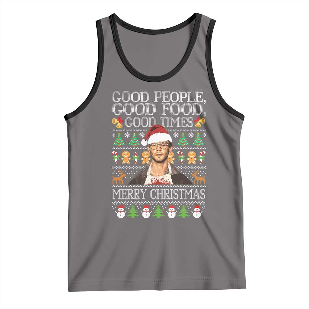 True Crime Ugly Christmas Tank Top Funny Jeffrey Dahmer Good Food Sick Humor TS10 Deep Heather Black Print Your Wear