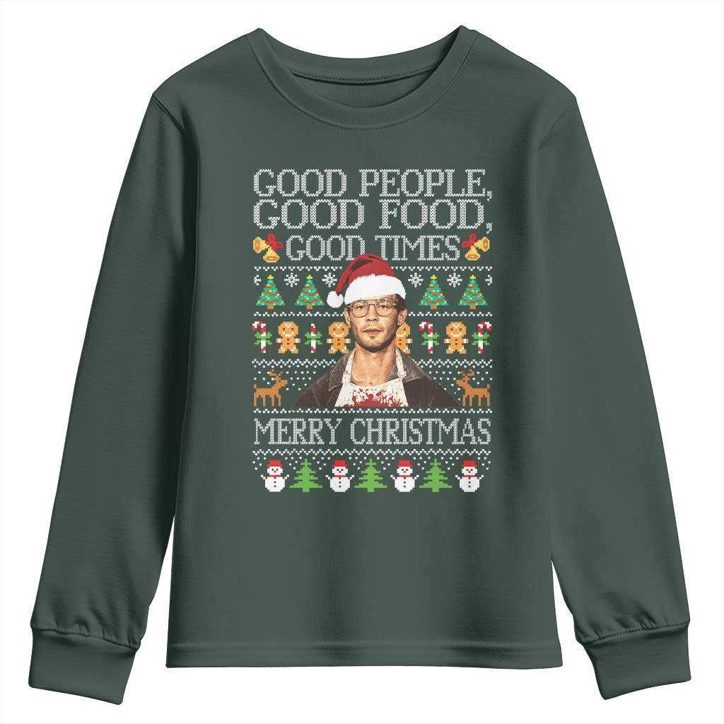 True Crime Ugly Christmas Youth Sweatshirt Funny Jeffrey Dahmer Good Food Sick Humor TS10 Dark Forest Green Print Your Wear