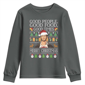 True Crime Ugly Christmas Youth Sweatshirt Funny Jeffrey Dahmer Good Food Sick Humor TS10 Dark Heather Print Your Wear