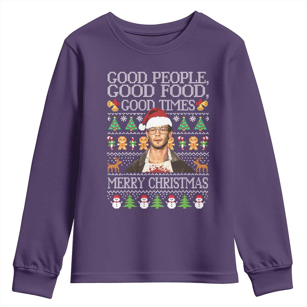 True Crime Ugly Christmas Youth Sweatshirt Funny Jeffrey Dahmer Good Food Sick Humor TS10 Purple Print Your Wear