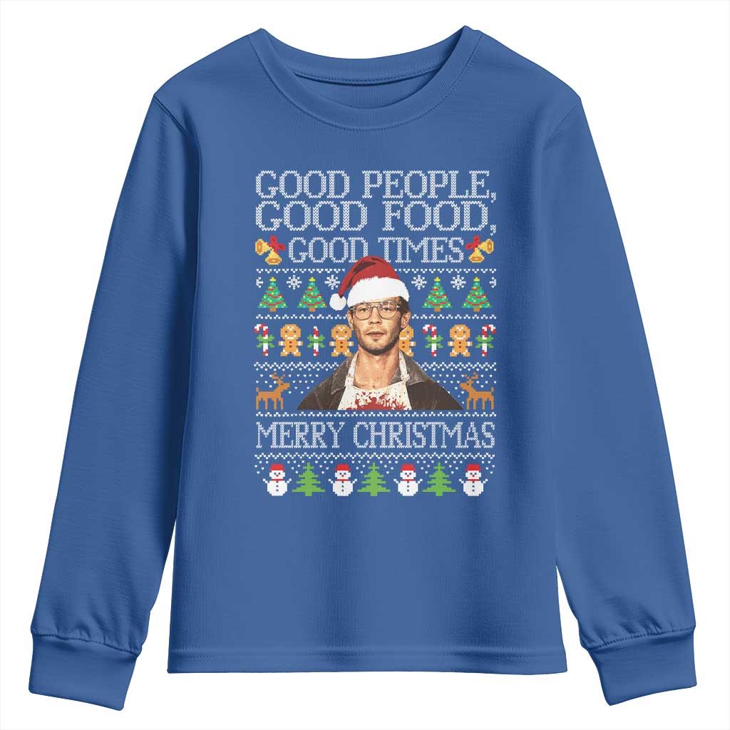 True Crime Ugly Christmas Youth Sweatshirt Funny Jeffrey Dahmer Good Food Sick Humor TS10 Royal Blue Print Your Wear