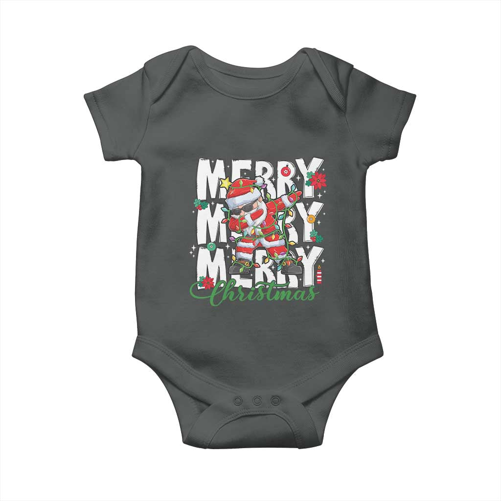 Merry Christmas Santa Baby Onesie Dabbing Santa Xmas Lights TS10 Dark Heather Print Your Wear