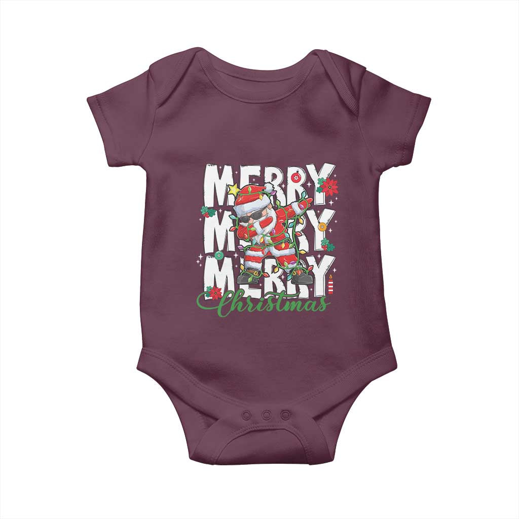 Merry Christmas Santa Baby Onesie Dabbing Santa Xmas Lights TS10 Maroon Print Your Wear