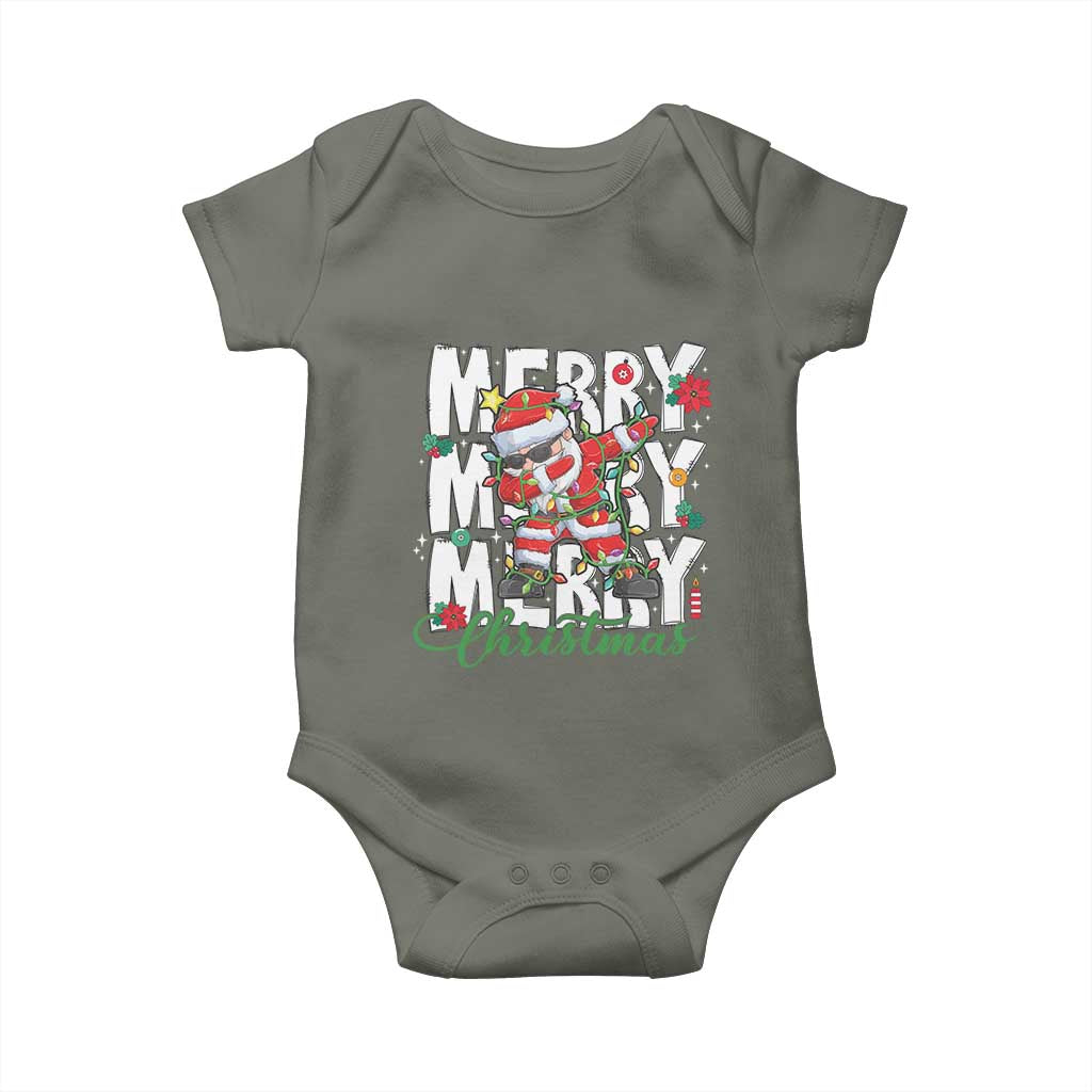 Merry Christmas Santa Baby Onesie Dabbing Santa Xmas Lights TS10 Military Green Print Your Wear