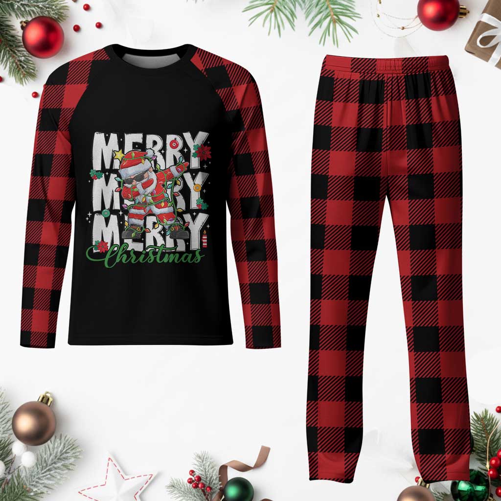 Merry Christmas Santa Plaid Pajama Set Dabbing Santa Xmas Lights TS10 Buffalo Plaid Print Your Wear