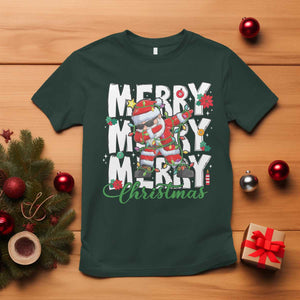 Merry Christmas Santa T Shirt Dabbing Santa Xmas Lights TS10 Dark Forest Green Print Your Wear