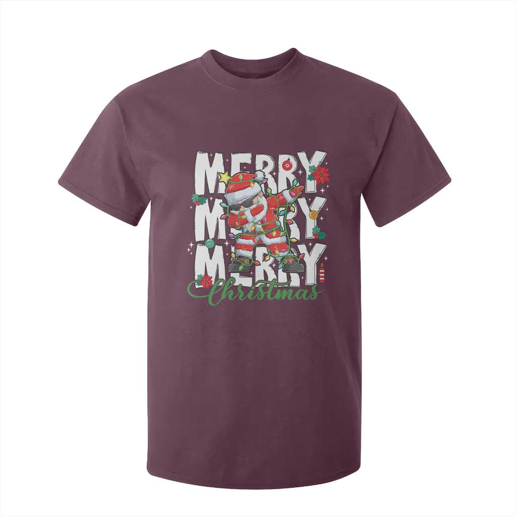 Merry Christmas Santa T Shirt For Kid Dabbing Santa Xmas Lights TS10 Maroon Print Your Wear
