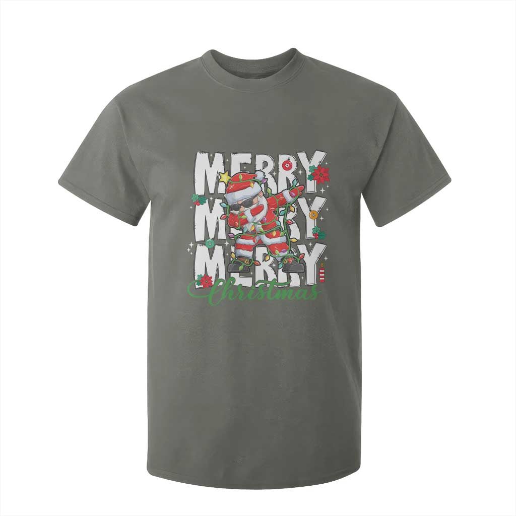 Merry Christmas Santa T Shirt For Kid Dabbing Santa Xmas Lights TS10 Military Green Print Your Wear