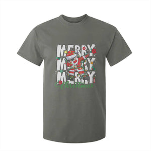 Merry Christmas Santa T Shirt For Kid Dabbing Santa Xmas Lights TS10 Military Green Print Your Wear