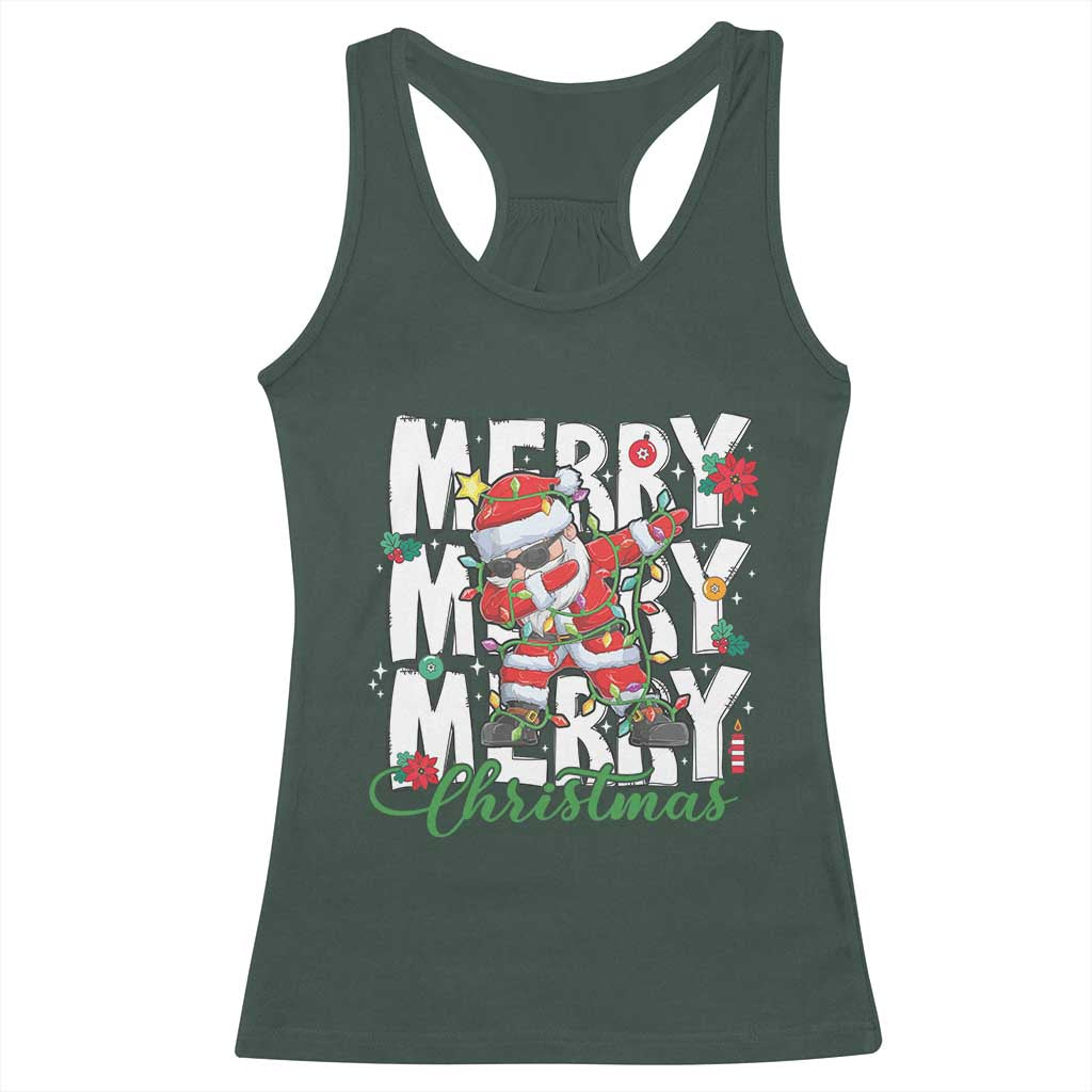 Merry Christmas Santa Racerback Tank Top Dabbing Santa Xmas Lights TS10 Dark Forest Green Print Your Wear