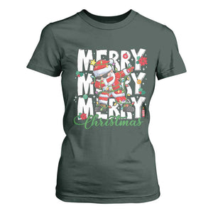 Merry Christmas Santa T Shirt For Women Dabbing Santa Xmas Lights TS10 Dark Forest Green Print Your Wear