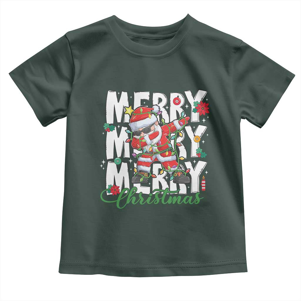 Merry Christmas Santa Toddler T Shirt Dabbing Santa Xmas Lights TS10 Dark Forest Green Print Your Wear