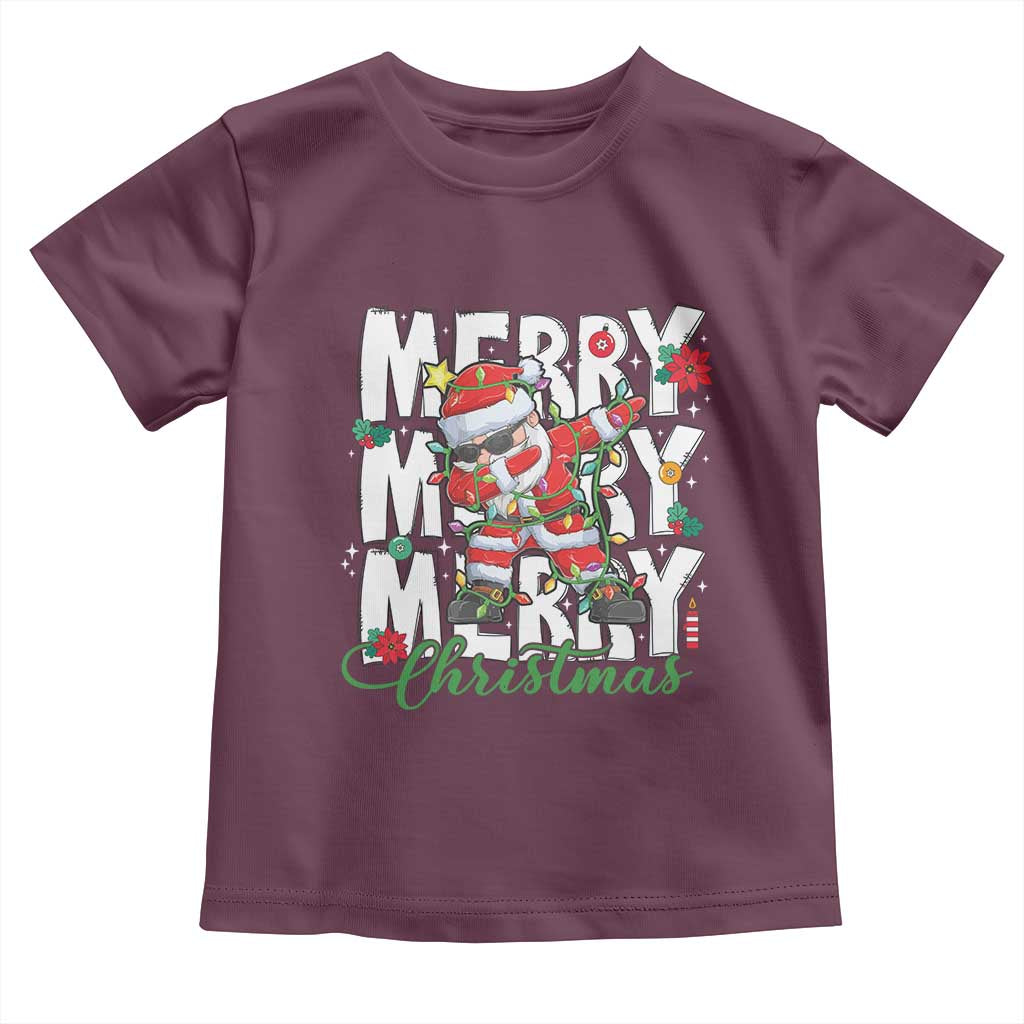 Merry Christmas Santa Toddler T Shirt Dabbing Santa Xmas Lights TS10 Maroon Print Your Wear