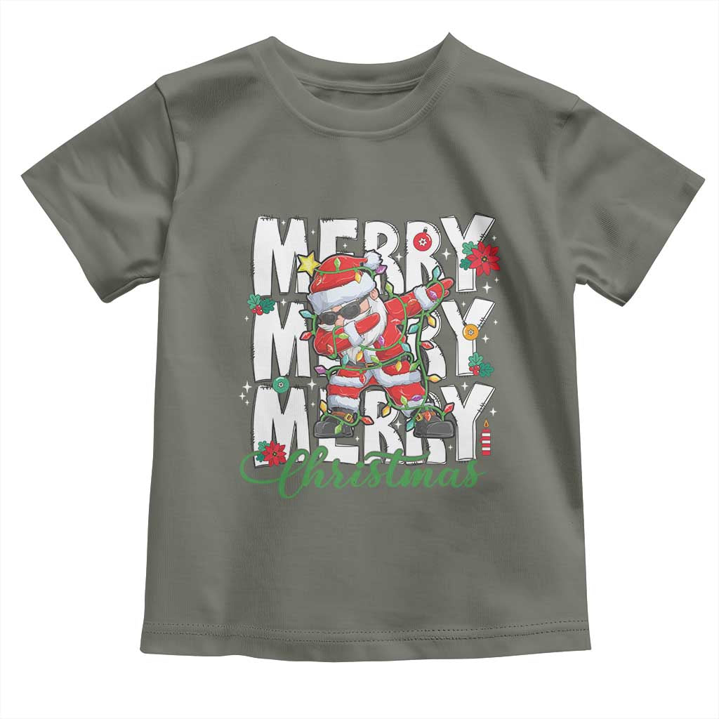 Merry Christmas Santa Toddler T Shirt Dabbing Santa Xmas Lights TS10 Military Green Print Your Wear