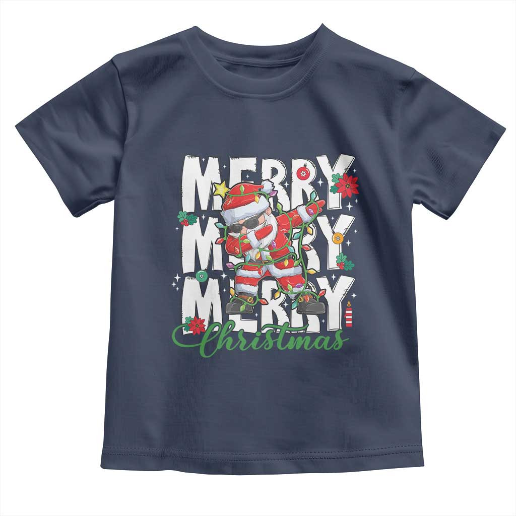 Merry Christmas Santa Toddler T Shirt Dabbing Santa Xmas Lights TS10 Navy Print Your Wear