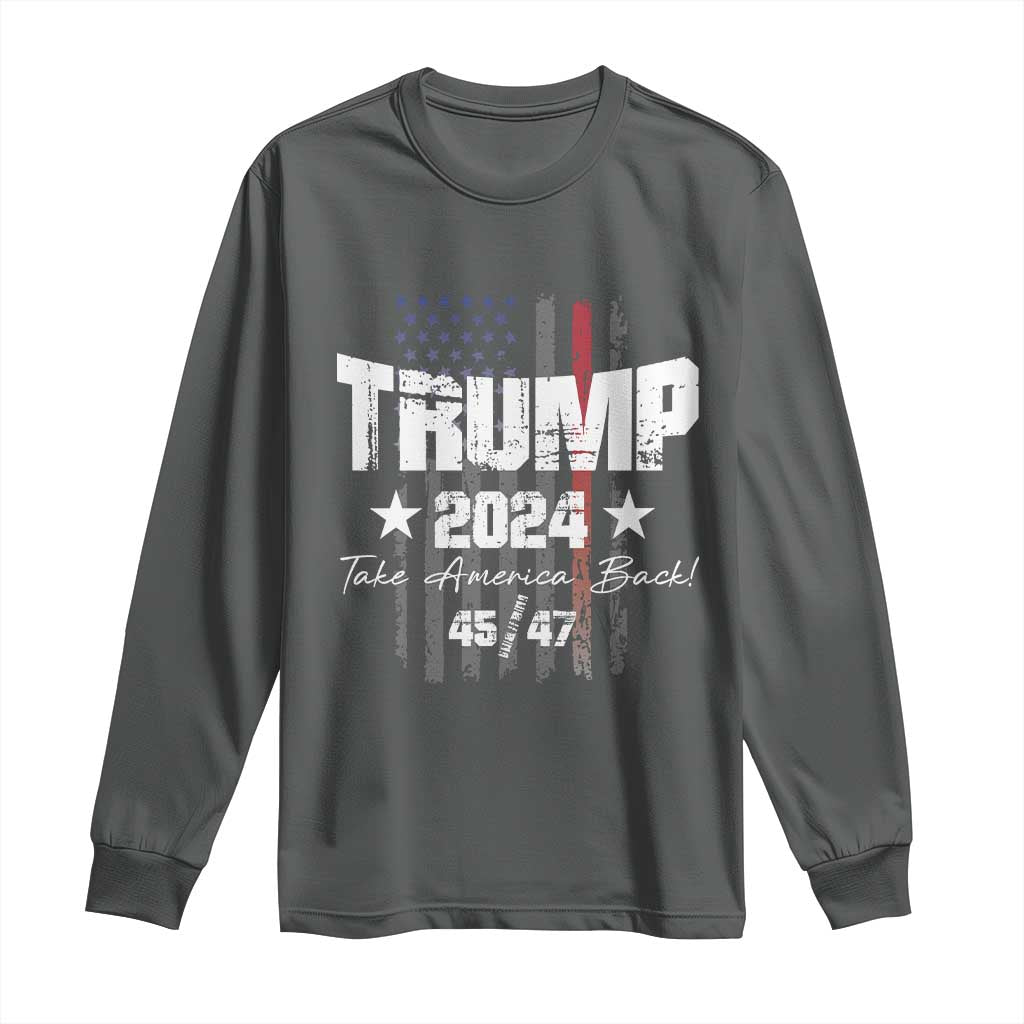Trump 2024 Long Sleeve Shirt American Flag Vote President Republican Gifts TS10 Dark Heather Print Your Wear