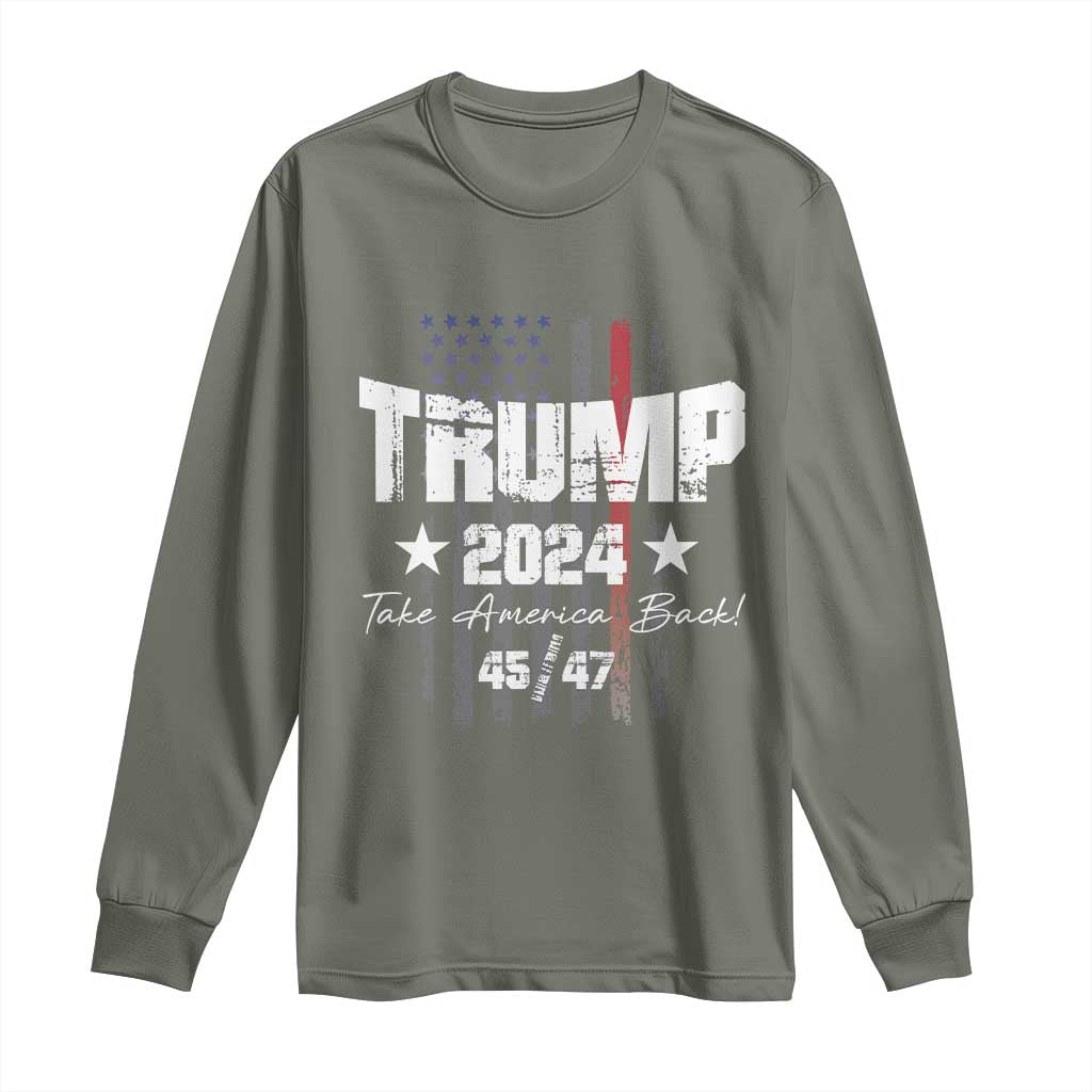 Trump 2024 Long Sleeve Shirt American Flag Vote President Republican Gifts TS10 Military Green Print Your Wear