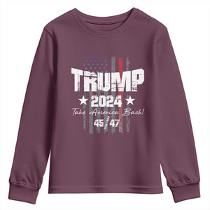 Trump 2024 Youth Sweatshirt American Flag Vote President Republican Gifts TS10 Maroon Print Your Wear