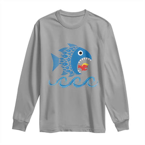 Blue Wave Kamala Fish Eat Fish Long Sleeve Shirt Funny Vote Blue Wave TS10 Sport Gray Print Your Wear