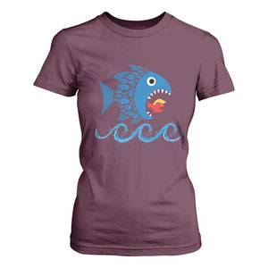 Blue Wave Kamala Fish Eat Fish T Shirt For Women Funny Vote Blue Wave TS10 Maroon Print Your Wear