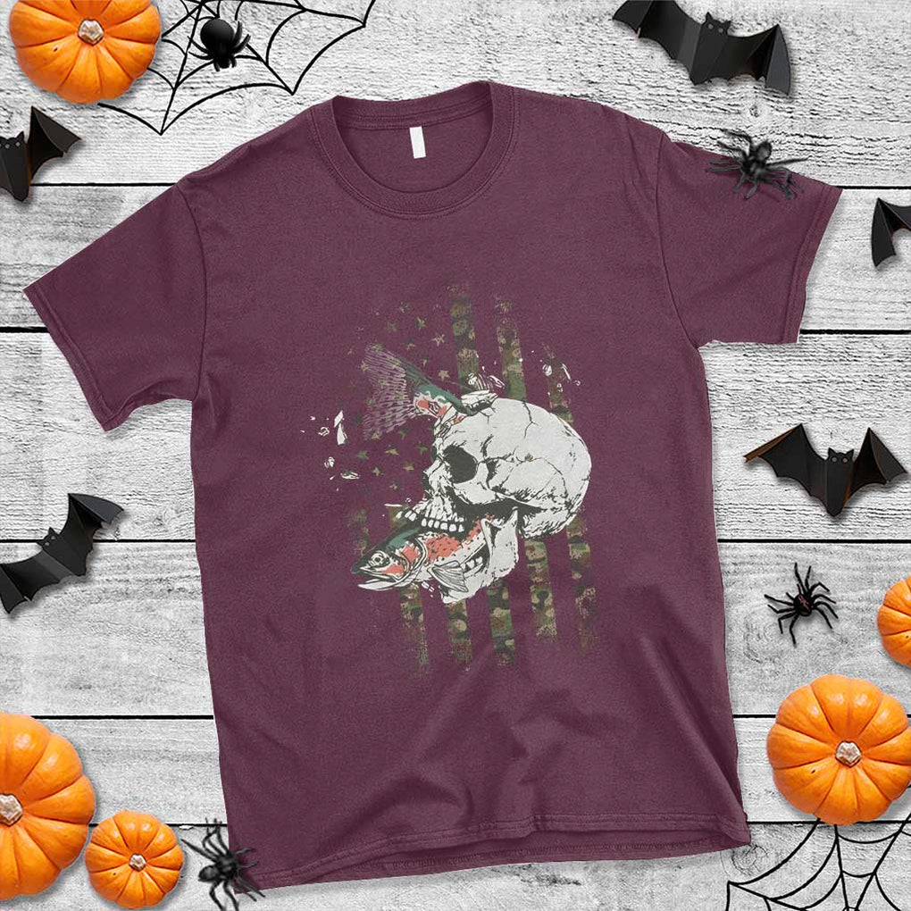 Halloween Fishing Skeleton Skull T Shirt American Flag Camo Fish Skull Fisherman Gifts TS10 Maroon Print Your Wear