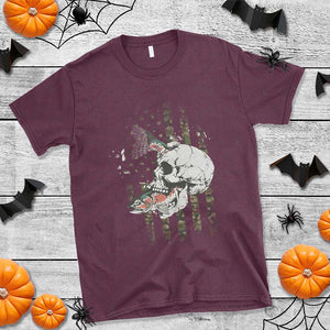 Halloween Fishing Skeleton Skull T Shirt American Flag Camo Fish Skull Fisherman Gifts TS10 Maroon Print Your Wear