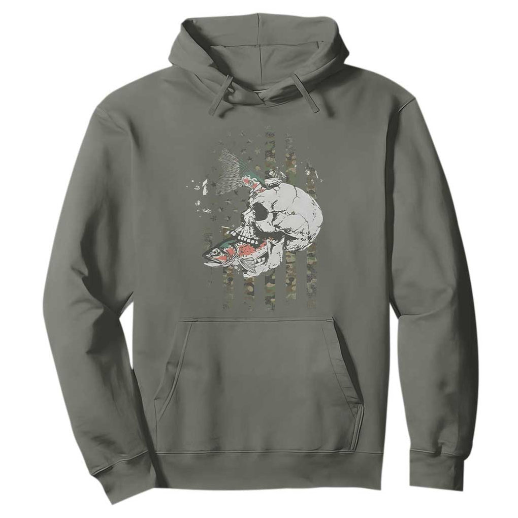 Halloween Fishing Skeleton Skull Hoodie American Flag Camo Fish Skull Fisherman Gifts TS10 Military Green Print Your Wear