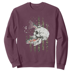 Halloween Fishing Skeleton Skull Sweatshirt American Flag Camo Fish Skull Fisherman Gifts TS10 Maroon Print Your Wear