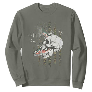Halloween Fishing Skeleton Skull Sweatshirt American Flag Camo Fish Skull Fisherman Gifts TS10 Military Green Print Your Wear