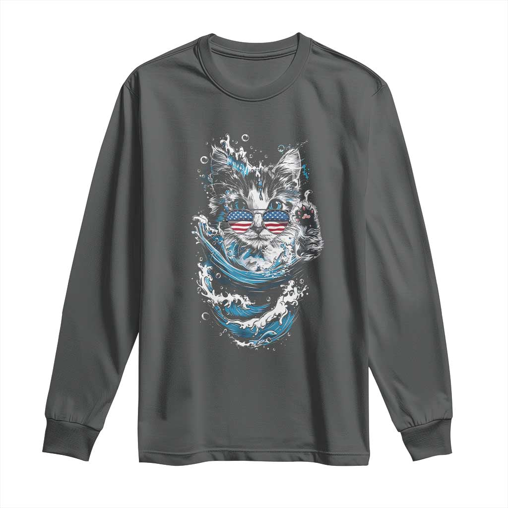 Blue Wave Cat Ladies For Kamala Harris Long Sleeve Shirt TS10 Dark Heather Print Your Wear