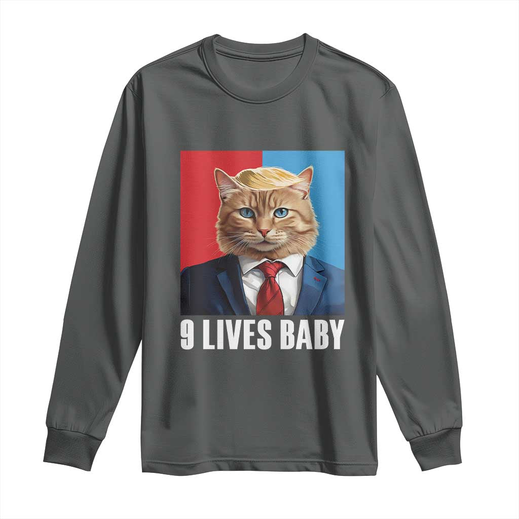 Cat Trump 2024 Long Sleeve Shirt 9 Lives Baby TS10 Dark Heather Print Your Wear