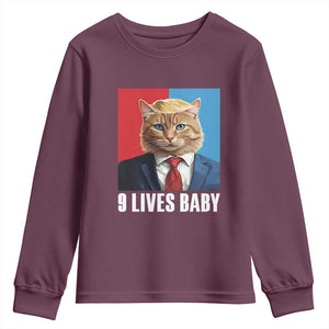 Cat Trump 2024 Youth Sweatshirt 9 Lives Baby TS10 Maroon Print Your Wear