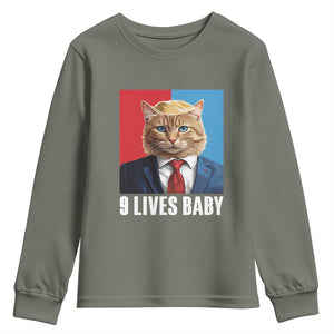Cat Trump 2024 Youth Sweatshirt 9 Lives Baby TS10 Military Green Print Your Wear