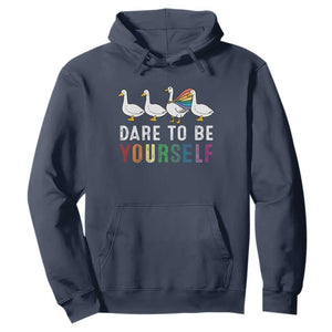 Rainbow Goose Dare to Be Yourself LGBTQ Pride Hoodie TS10 Navy Print Your Wear