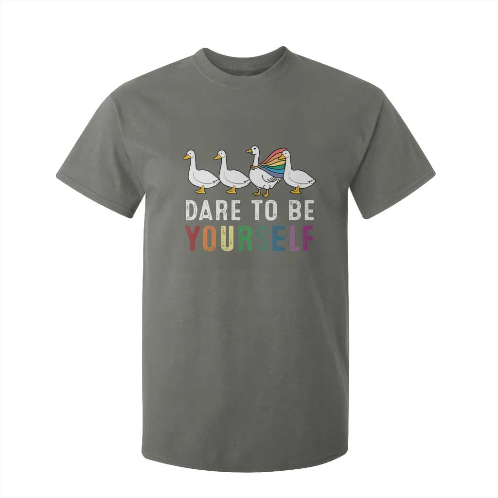 Rainbow Goose Dare to Be Yourself LGBTQ Pride T Shirt For Kid TS10 Military Green Print Your Wear