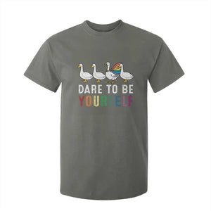 Rainbow Goose Dare to Be Yourself LGBTQ Pride T Shirt For Kid TS10 Military Green Print Your Wear