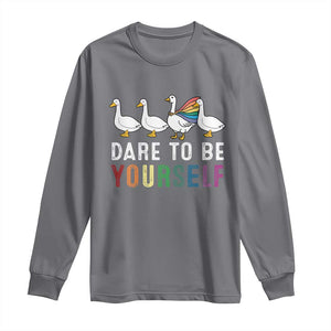 Rainbow Goose Dare to Be Yourself LGBTQ Pride Long Sleeve Shirt TS10 Charcoal Print Your Wear