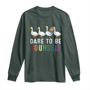 Rainbow Goose Dare to Be Yourself LGBTQ Pride Long Sleeve Shirt TS10 Dark Forest Green Print Your Wear