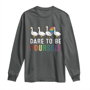 Rainbow Goose Dare to Be Yourself LGBTQ Pride Long Sleeve Shirt TS10 Dark Heather Print Your Wear