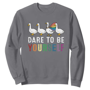 Rainbow Goose Dare to Be Yourself LGBTQ Pride Sweatshirt TS10 Charcoal Print Your Wear