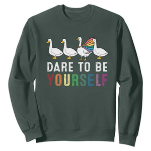 Rainbow Goose Dare to Be Yourself LGBTQ Pride Sweatshirt TS10 Dark Forest Green Print Your Wear